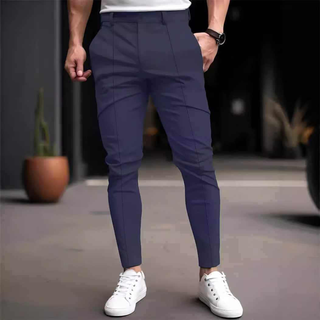 Pantalon chino slim-fit à la mode pour hommes avec taille élastique et poches polyvalentes Chic und Stil