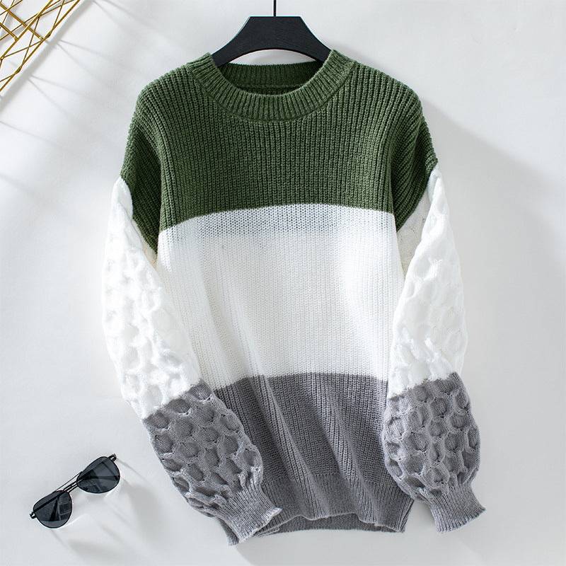 Pull féminin à la mode avec manches structurées et rayures bloc Chic und Stil