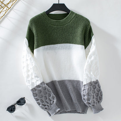Pull féminin à la mode avec manches structurées et rayures bloc Chic und Stil
