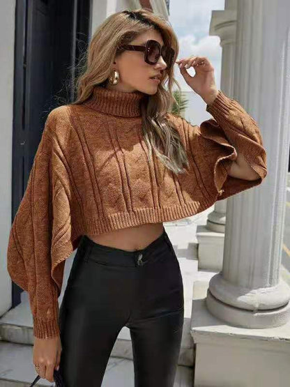 Dames cropped col roulé en tricot torsadé Chic und Stil