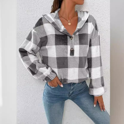 Dames Chemise à capuche à carreaux Chic und Stil
