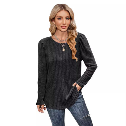 Pull en tricot pour femmes avec manches bouffantes et motif en fines côtes Chic und Stil