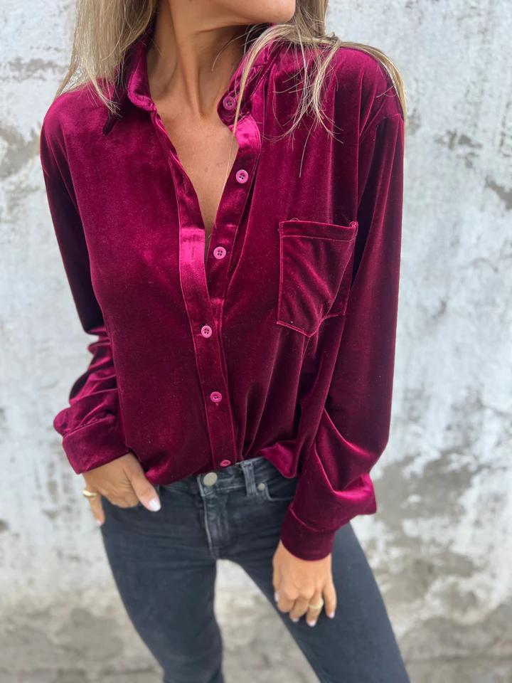 Dames Élégante et brillante blouse en velours Chic und Stil