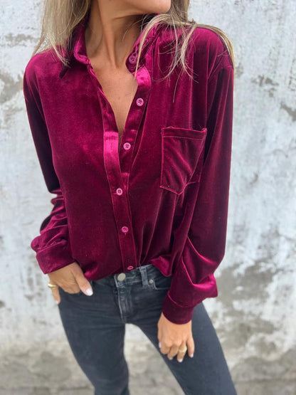 Dames Élégante et brillante blouse en velours Chic und Stil