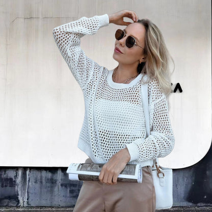 Dames haut en tricot léger avec un motif de perforation unique Chic und Stil