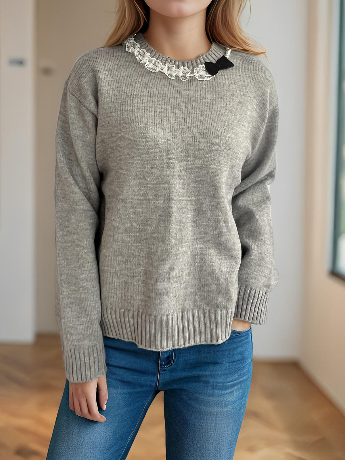 Pull décontracté pour femmes avec col décoratif Chic und Stil