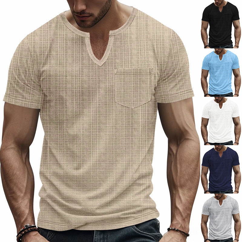 Chemise courte à manches courtes tendance pour hommes avec structure et col Henley Chic und Stil