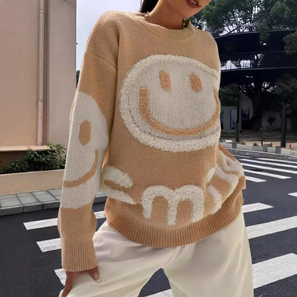Pull en tricot pour femmes avec un motif emoji joyeux et une coupe confortable Chic und Stil