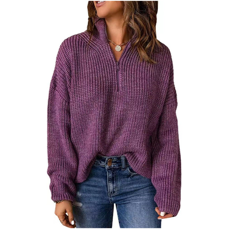 Pull en tricot pour femmes avec fermeture éclair courte Chic und Stil