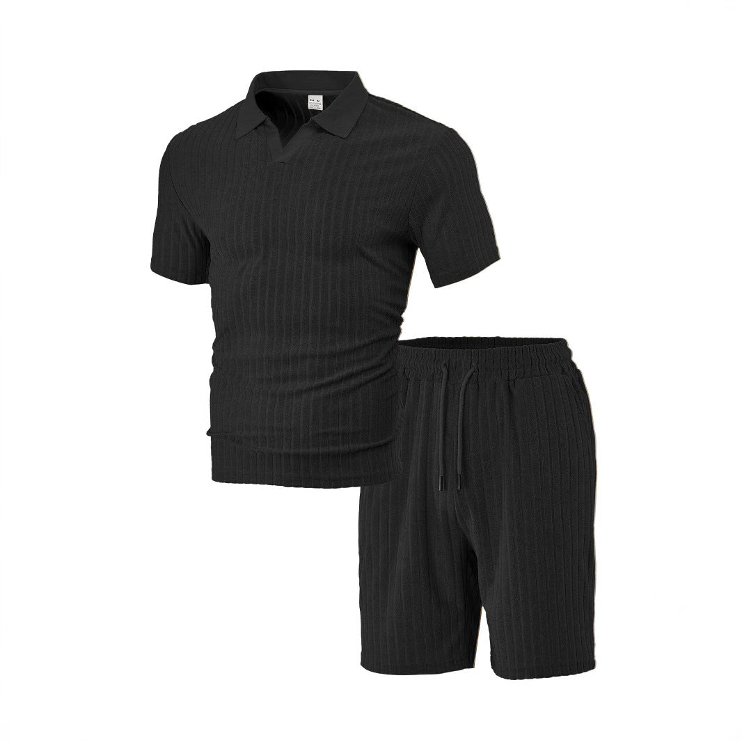 Ensemble décontracté polo et shorts pour hommes en coton plissé Chic und Stil