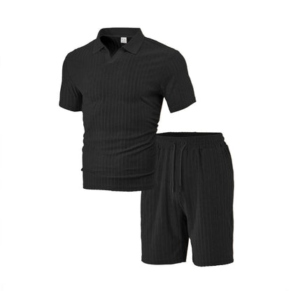 Ensemble décontracté polo et shorts pour hommes en coton plissé Chic und Stil