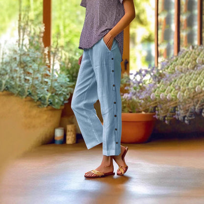 Women Lightweight and Breezy Summer Pants with Side Buttons Chic and Style
