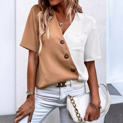 Chemise élégante pour femmes avec un design de couleur asymétrique et des détails de boutons Chic und Stil