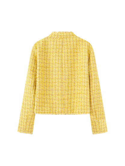 Chic and Style Textured tweed short elegant jacket for women with decorative buttons