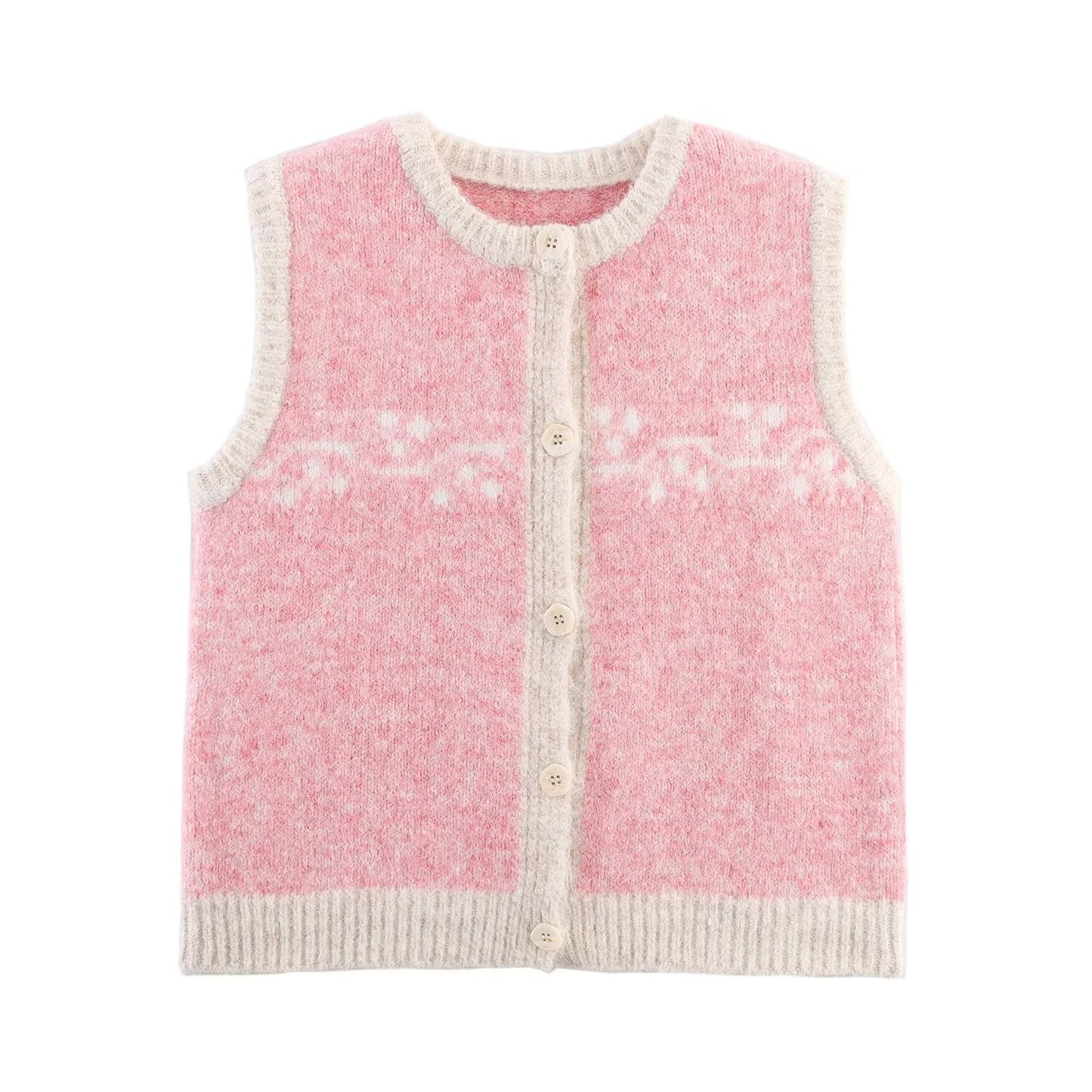 Dame gilet en tricot avec motif floral et détails de boutons Chic und Stil