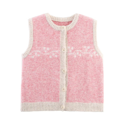Dame gilet en tricot avec motif floral et détails de boutons Chic und Stil