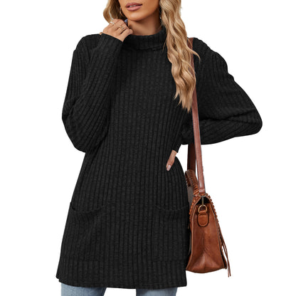 Pull en tricot surdimensionné pour femmes avec col montant et poches pratiques Chic und Stil