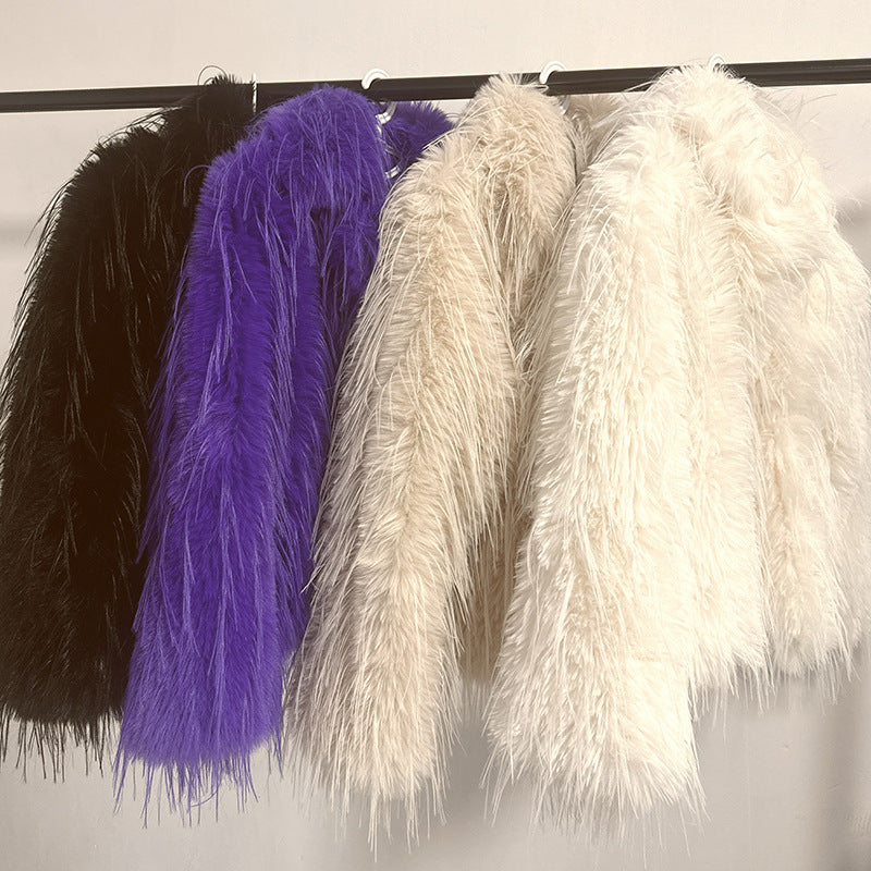 Dames Élégant Blazer en Fausses Fourrures avec Revers Large Chic und Stil