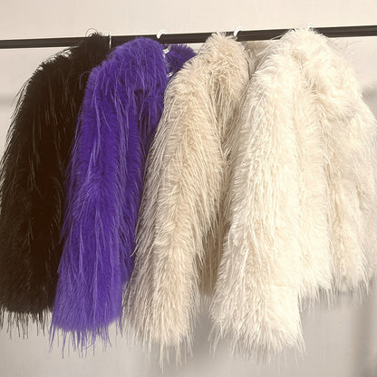 Dames Élégant Blazer en Fausses Fourrures avec Revers Large Chic und Stil