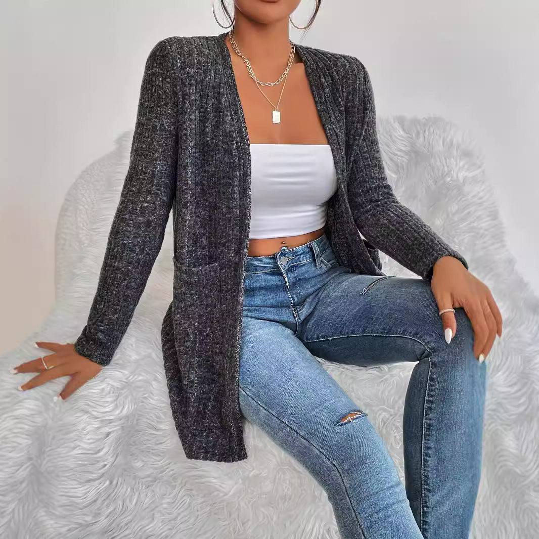 Veste en tricot pour femmes avec design côtelé texturé et poches pratiques Chic und Stil