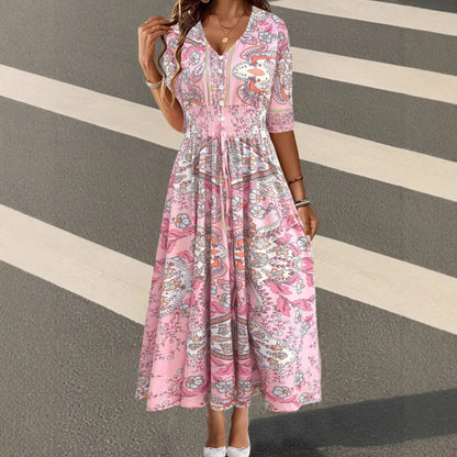 Robe maxi pour dames avec motif floral en paisley et décolleté en V flatteur Chic und Stil