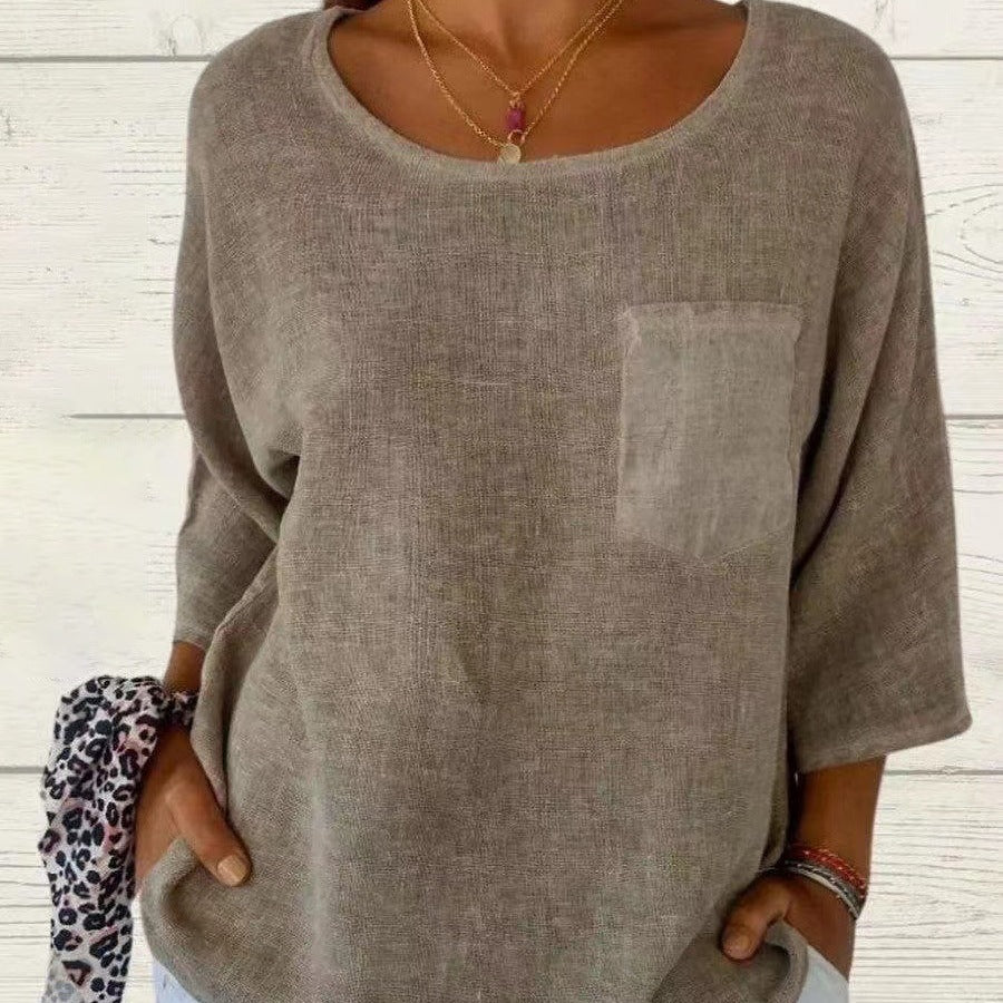Dames haut en lin décontracté avec coupe ample et poche poitrine Chic und Stil