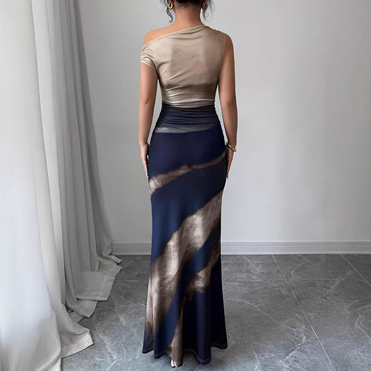 Dames Robe Maxi Élégante avec décolleté asymétrique et fente latérale Chic und Stil