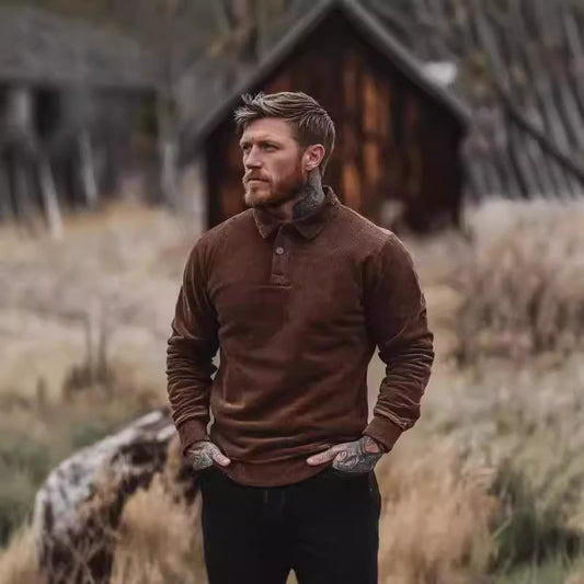 Chemise polo en corduroy pour hommes avec patte de boutonnage et col classique Chic und Stil