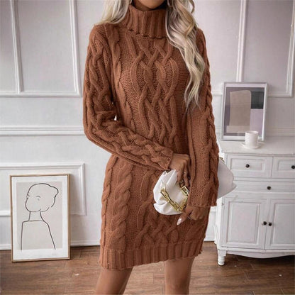 Robe en tricot pour femmes avec col montant et motif en relief Chic und Stil