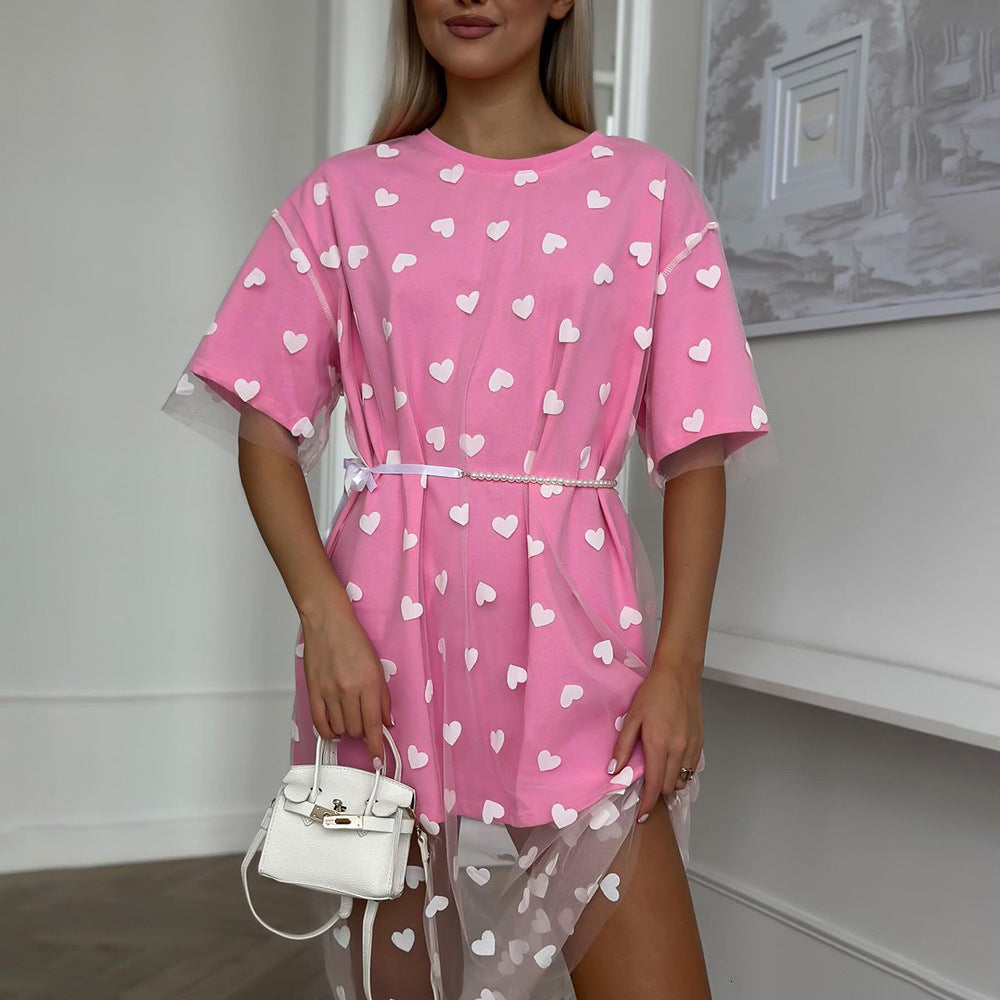Robe tunique moderne pour femmes avec motif en cœur et couche transparente Chic und Stil