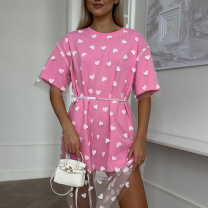 Robe tunique moderne pour femmes avec motif en cœur et couche transparente Chic und Stil