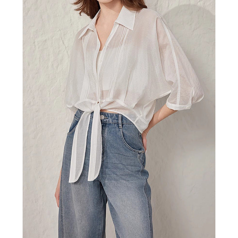Chemisier court élégant à nœud avant pour femmes Chic und Stil