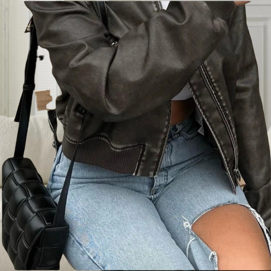 Dames haute qualité et élégante veste en cuir synthétique Chic und Stil