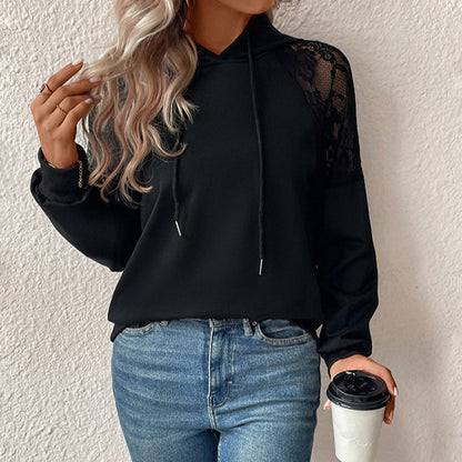 Sweat-shirt à capuche pour femmes avec des manches en dentelle élégantes et une coupe décontractée Chic und Stil
