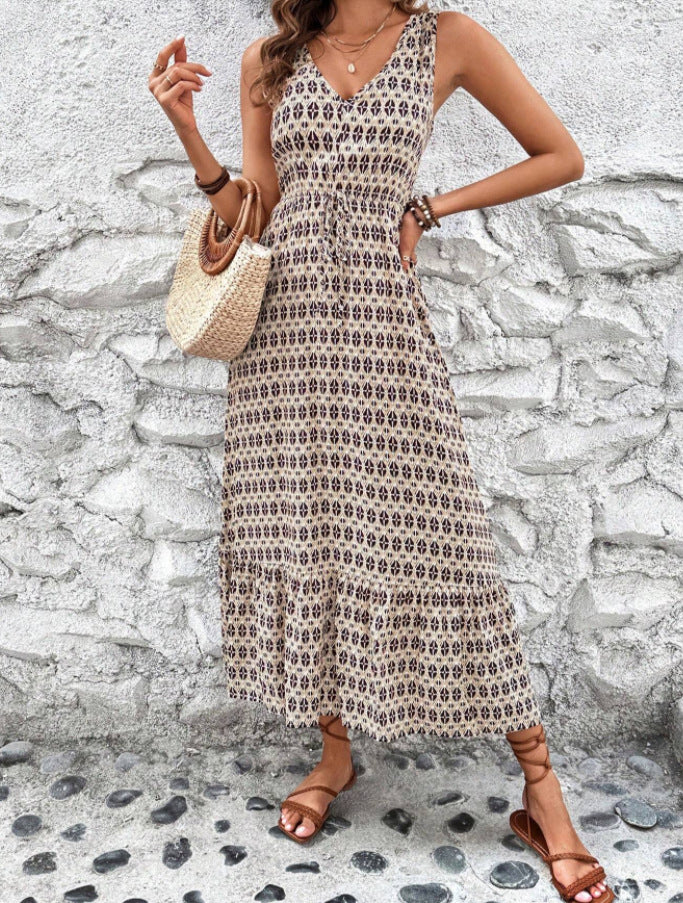 Robe maxi bohème sans manches pour femmes avec ceinture nouée Chic und Stil