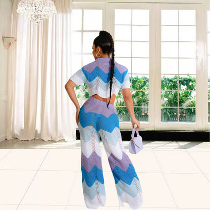 Ladies' set with crochet crop top and wide palazzo pants Chic and Style