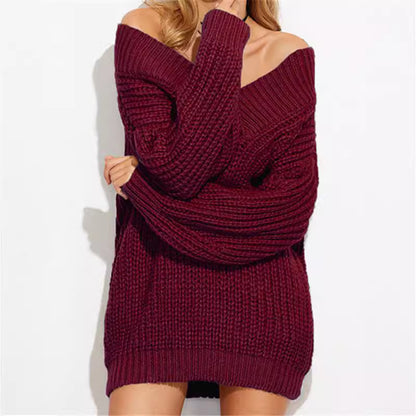 Pull en tricot surdimensionné pour femmes avec décolleté en V et manches larges Chic und Stil