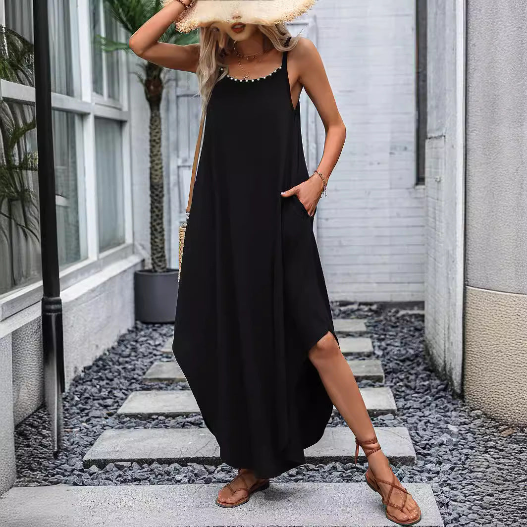 Robe maxi femme avec fente latérale et bretelles ajustables Chic und Stil