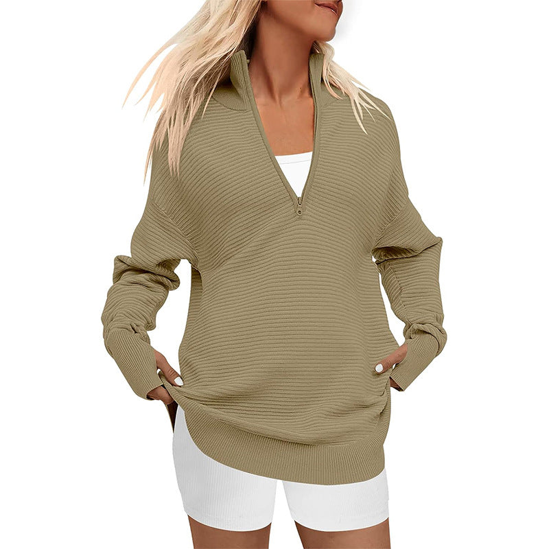 Dames pull zippé de haute qualité avec design texturé Chic und Stil