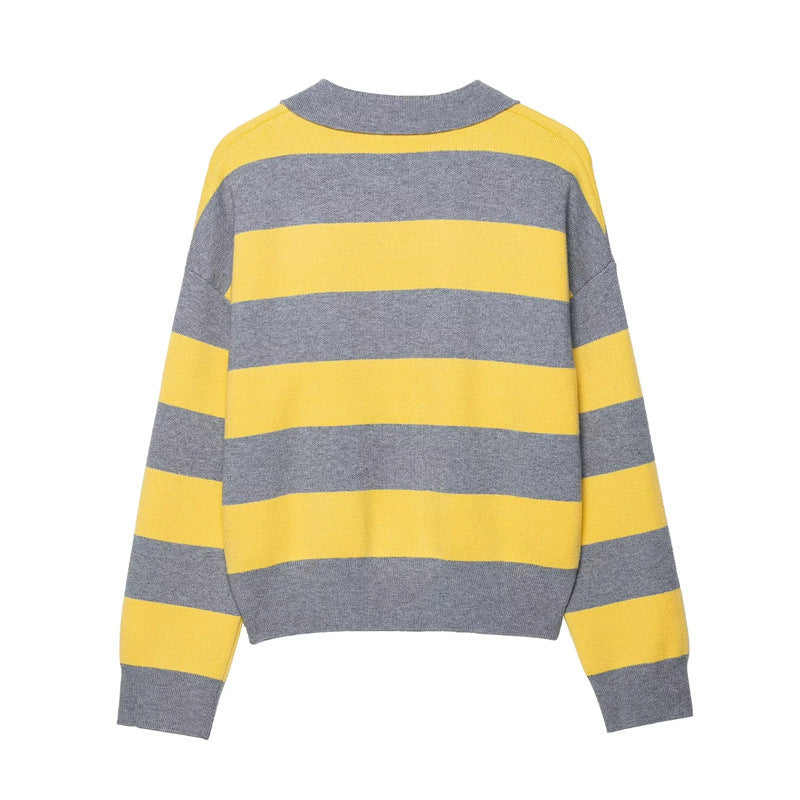 Dames pull mode avec col polo et design rayé Chic und Stil