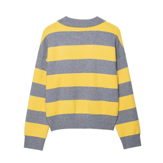 Dames pull mode avec col polo et design rayé Chic und Stil