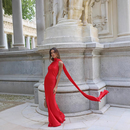 Dames Robe Maxi Élégante avec Coupe Asymétrique et Rassemblement Chic Chic und Stil
