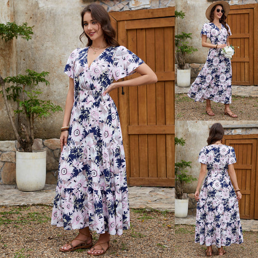 Robe maxi portefeuille florale Chic und Stil pour femmes