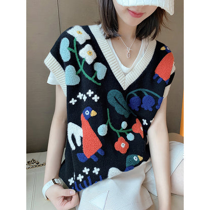 Artistic knitted vest for women with floral embroidery Chic and Style