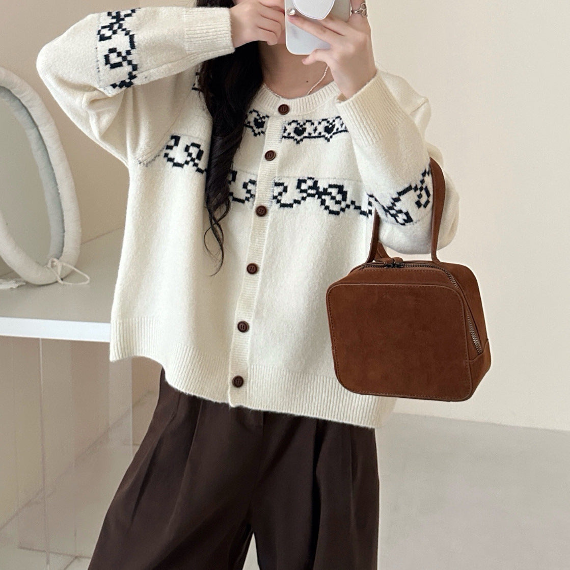 Dames Cardigan en tricot douillet avec motif unique Chic und Stil
