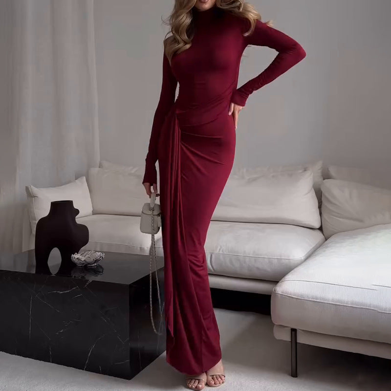 Dames Élégante Robe Maxi avec Plis et Fente Haute Chic und Stil