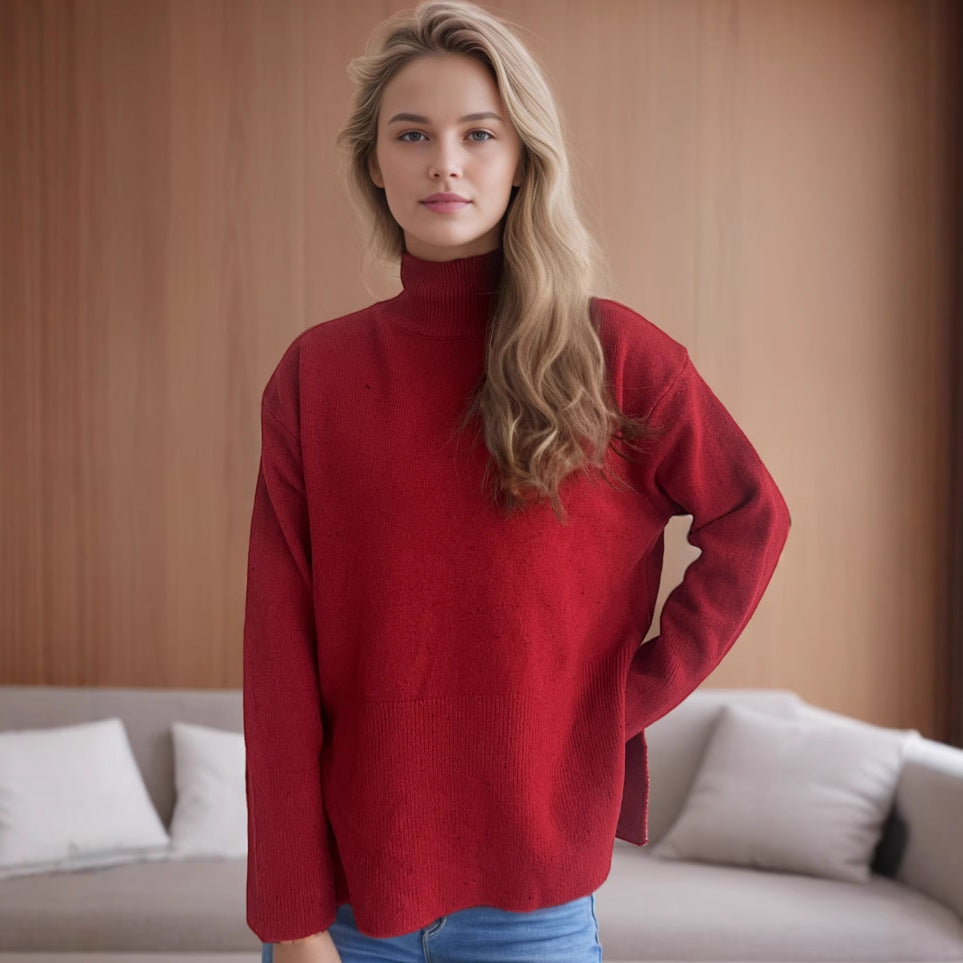 Pull femme avec col haut et ourlet asymétrique Chic und Stil
