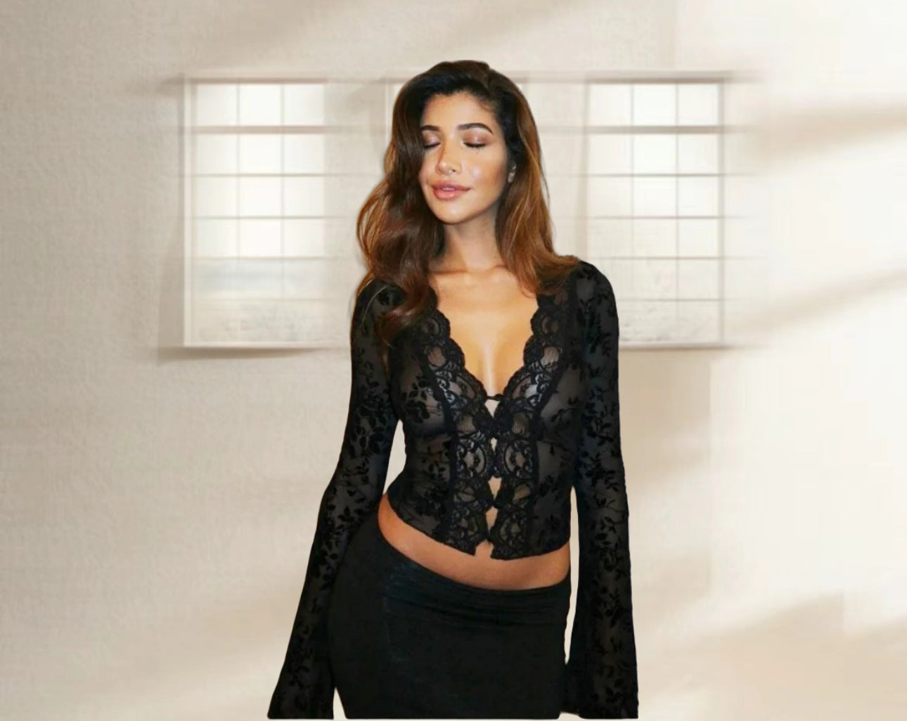 Blouse en dentelle pour femmes avec motif léopard et volants romantiques Chic und Stil