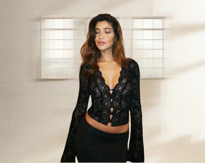 Blouse en dentelle pour femmes avec motif léopard et volants romantiques Chic und Stil