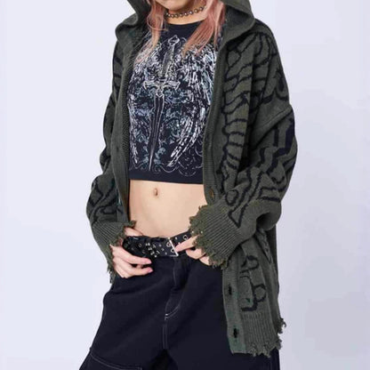 Dames Grand hoodie avec cape graphique frappante et coupe non conventionnelle Chic und Stil